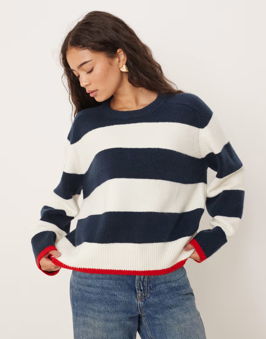 Abercrombie & Fitch crew neck striped jumper in navy | ASOS (Global)