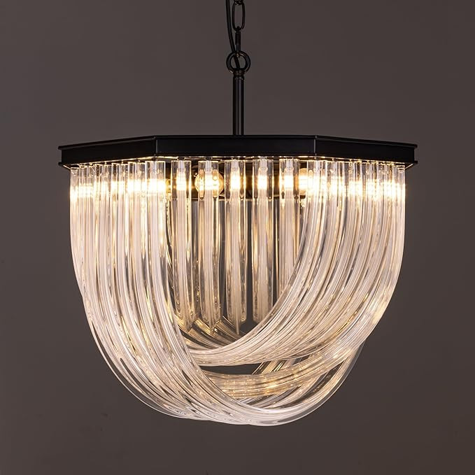 TOCHIC Farmhouse Black Chandelier 6 Lights, Modern Glass Chandelier Lighting Geometric Octagon Ch... | Amazon (US)