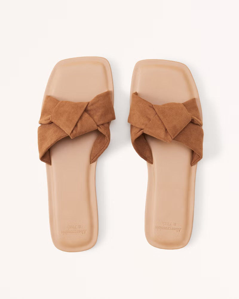 Knotted Suede Slide Sandals | Tan Slide Sandals | Brown Slide Sandals | Tan Sandals | Brown Sandals | Abercrombie & Fitch (US)