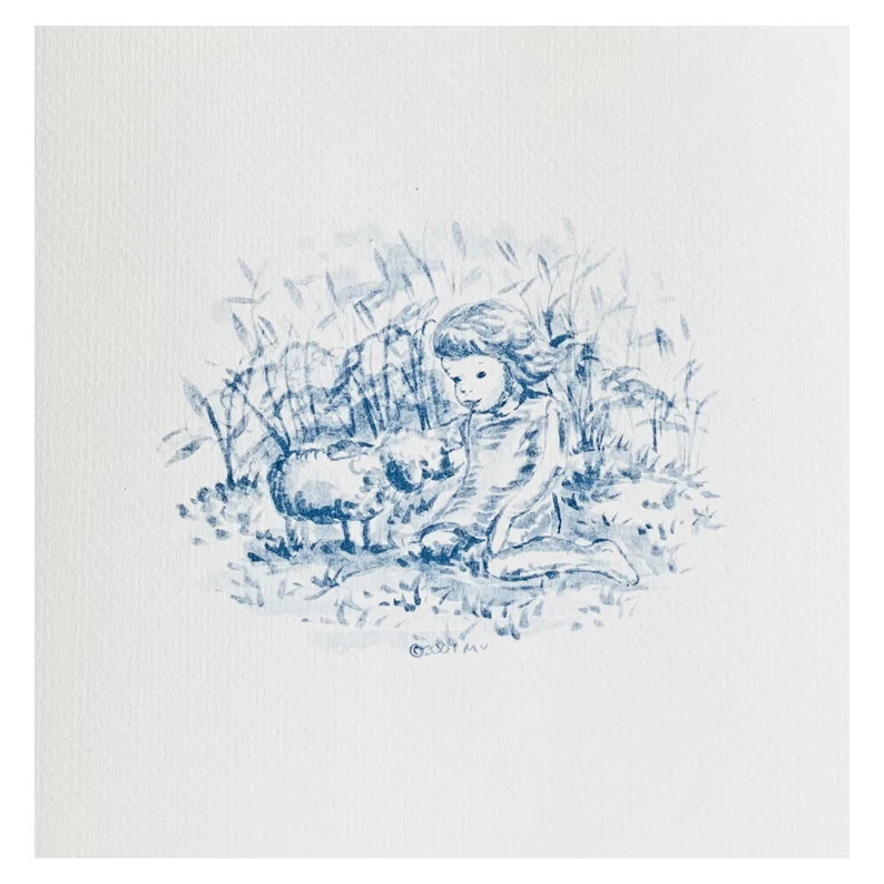 Toile Prints in Blue, Little Boy With His Dog, Children's Decor, Nursery Decor - Etsy | Etsy (US)