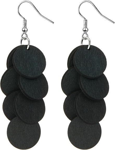 Bohemian Wooden Layered Disc Dangle Earrings, Boho Style Round Drop Earrings for Women, Lightweig... | Amazon (US)