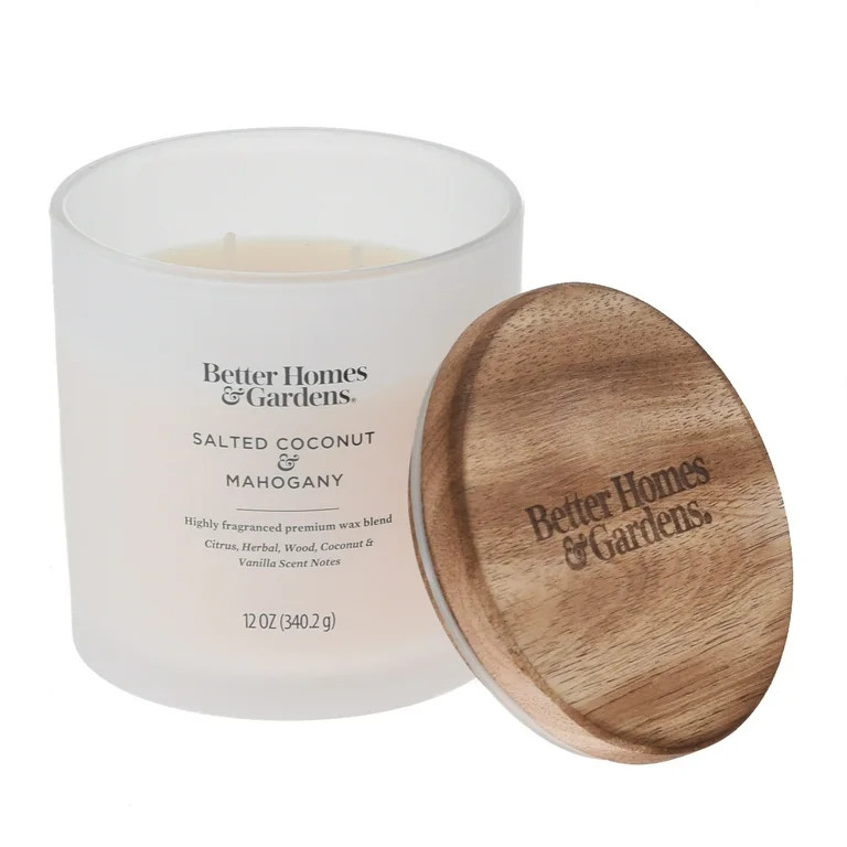 Better Homes & Gardens 12oz Salted Coconut & Mahogany Scented 2-Wick Frosted Jar Candle | Walmart (US)