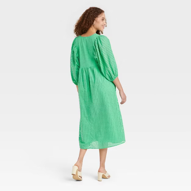 Women's Balloon 3/4 Sleeve Eyelet Dress - A New Day™ | Target