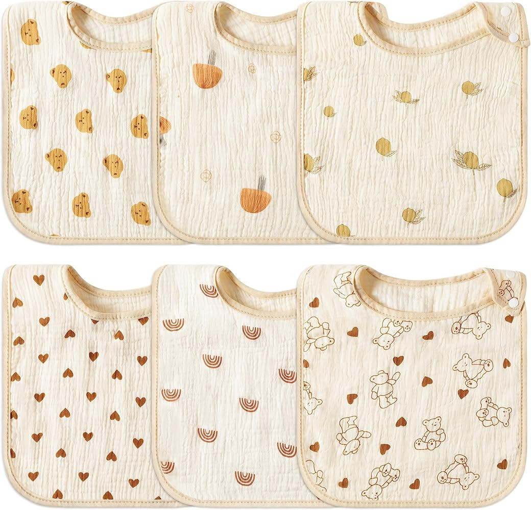 Zainpe 6Pcs Snap Muslin Cotton Baby Bibs Soft & Absorbent Burp Cloths for Newborns Drooling Feedi... | Amazon (US)
