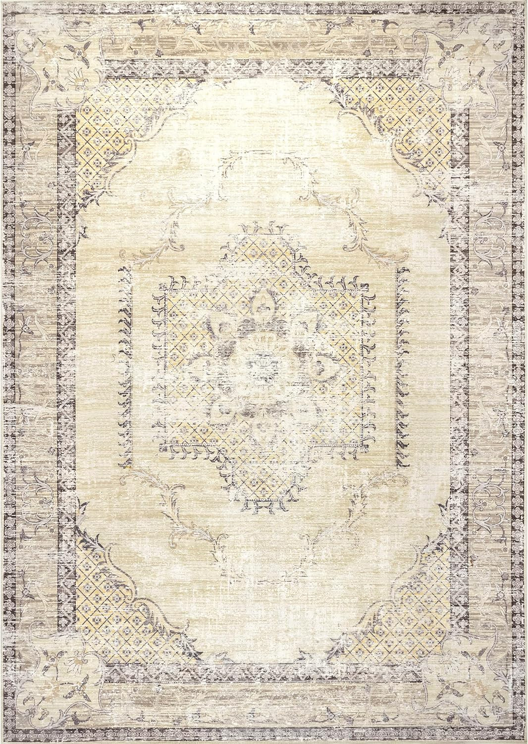 nuLOOM Glenda Machine Washable Faded Medallion Area Rug, 4' x 6', Light Gray | Amazon (US)