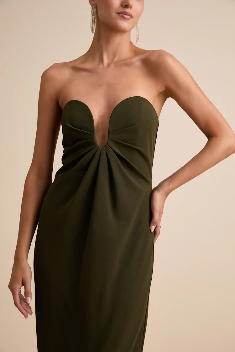 Thula Dark Olive Cutout U-Bar Column Maxi Dress | Lulus