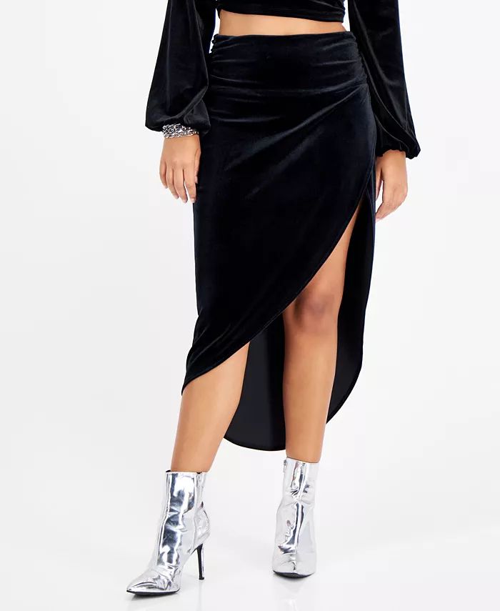 Bar III Women's Ruched Slit-Front Velvet Midi Skirt, Created for Macy's & Reviews - Skirts - Wome... | Macys (US)