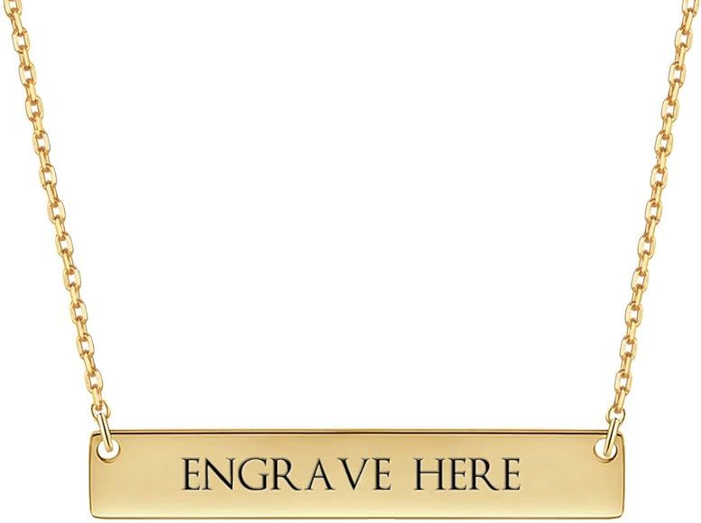 Amazon.com: Hybedora Personalized Bar Necklace, Engraved Birthstone Custom Name Necklace Charm Je... | Amazon (US)