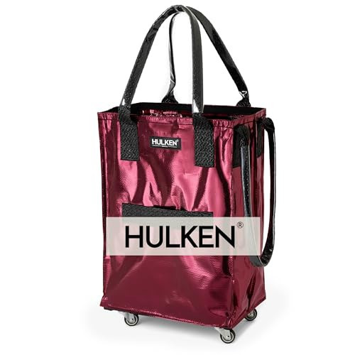 HULKEN (Small, Cosmic Red) Reusable Grocery Bag On Wheels, Shopping Trolley, Rolling Tote, Zipper Closure, Lightweight, Carries Up to 66 lb, Folds Flat | Amazon (US)