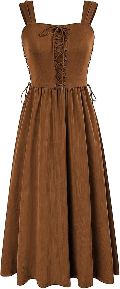 Scarlet Darkness Women Renaissance Summer Midi Dress Cottagecore Sleeveless Sweetheart Lace Up Dr... | Amazon (US)