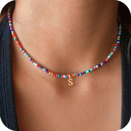 Turandoss Colorful Beaded Initial Choker Necklace for Women Girls Letter A-Z Cute Jewelry Trendy Personalized Birthday Back To School Gifts for Women Teen Girl | Walmart (US)