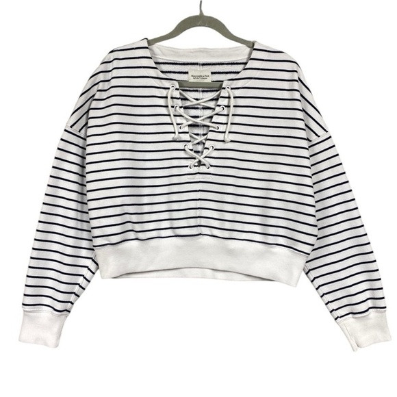 Abercrombie & Fitch Nautical Striped Preppy Lace Up Sweater Size M | Poshmark