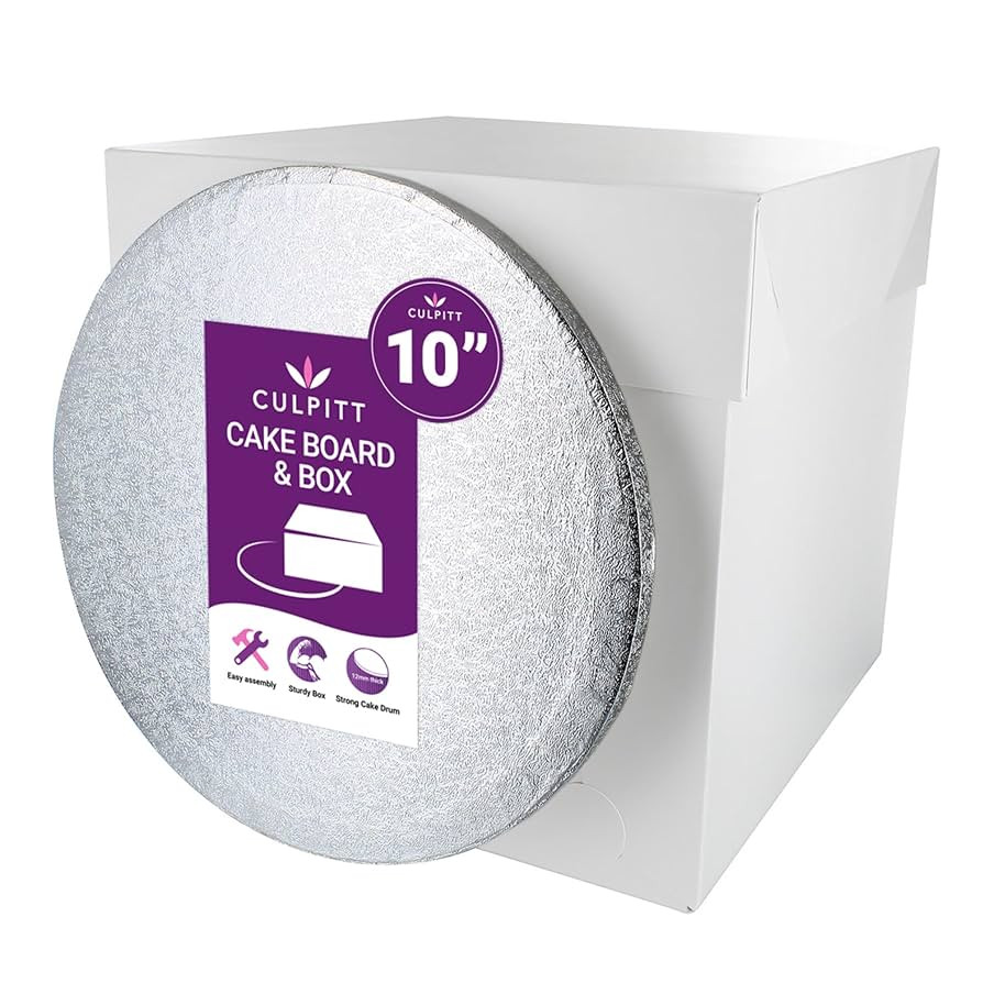 Culpitt 10" Round Silver Cake-Board & Tall White Cake-Box Combo, 10 x 10 x 10 Inch Square Box and... | Amazon (UK)