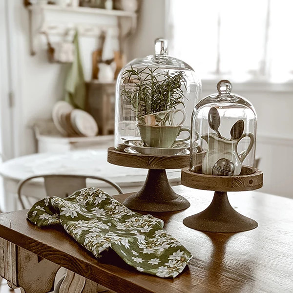 Rustic Glass Cloche Pedestal Stands, Set of 2 | Decor Steals