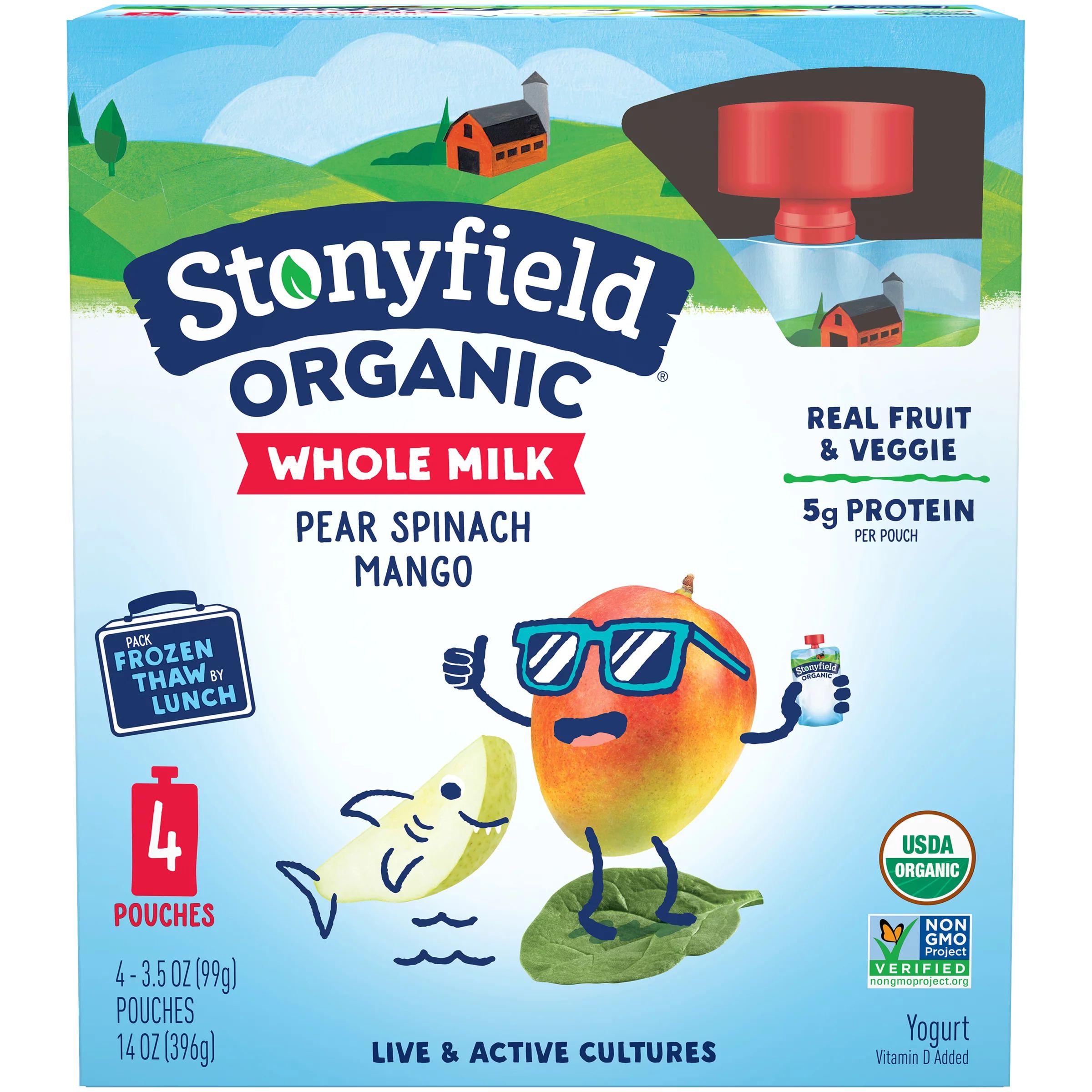 Stonyfield® Organic Pear Spinach Mango Whole Milk Yogurt 4-3.5 oz. Pouches | Walmart (US)