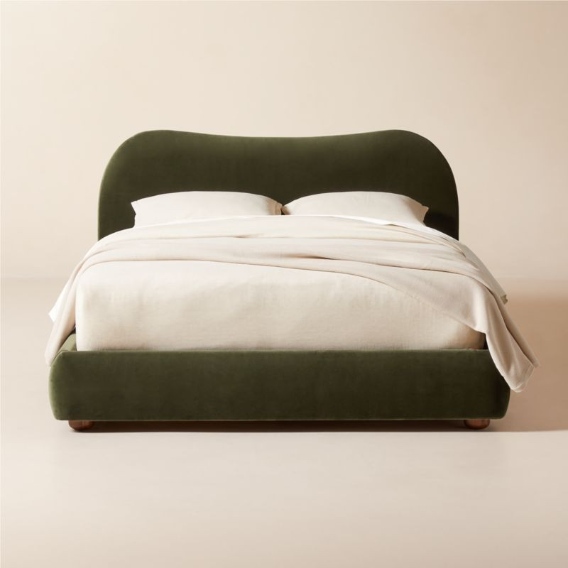 Diana Olive Green Velvet Queen Bed + Reviews | CB2 | CB2