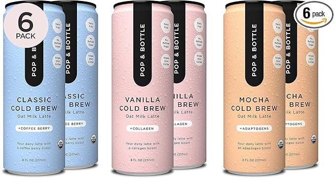Pop & Bottle, Oat Milk Lattes - Cold Brew, Maca, Antioxidants, Ashwagandha, MCT Oil, Collagen, Or... | Amazon (US)