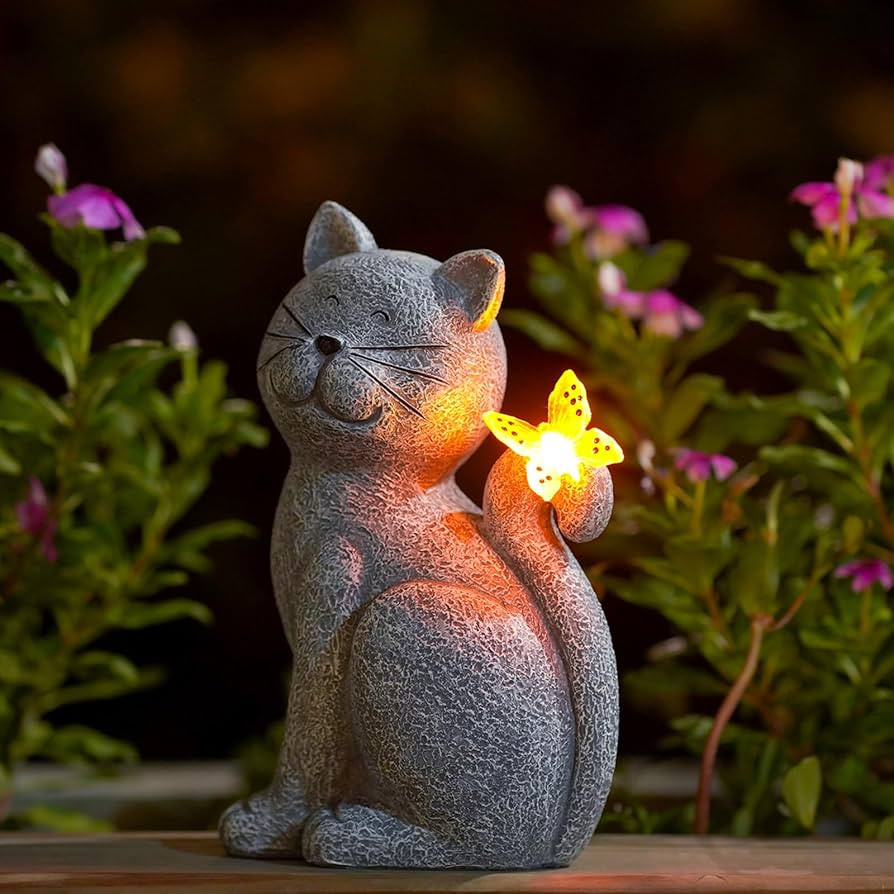 Nacome Solar Cat Outdoor Statues for Garden: Outside Decor with Butterfly Clearance for Yard Art ... | Amazon (US)