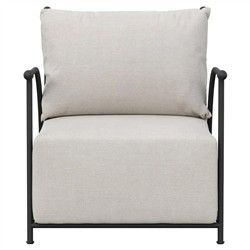 Emeline Cream Upholstered Black Iron Outdoor Lounge Chair | Kathy Kuo Home