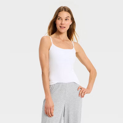 Women's Ribbed Built-in-Bra Sleep Camisole - Auden™ White L | Target