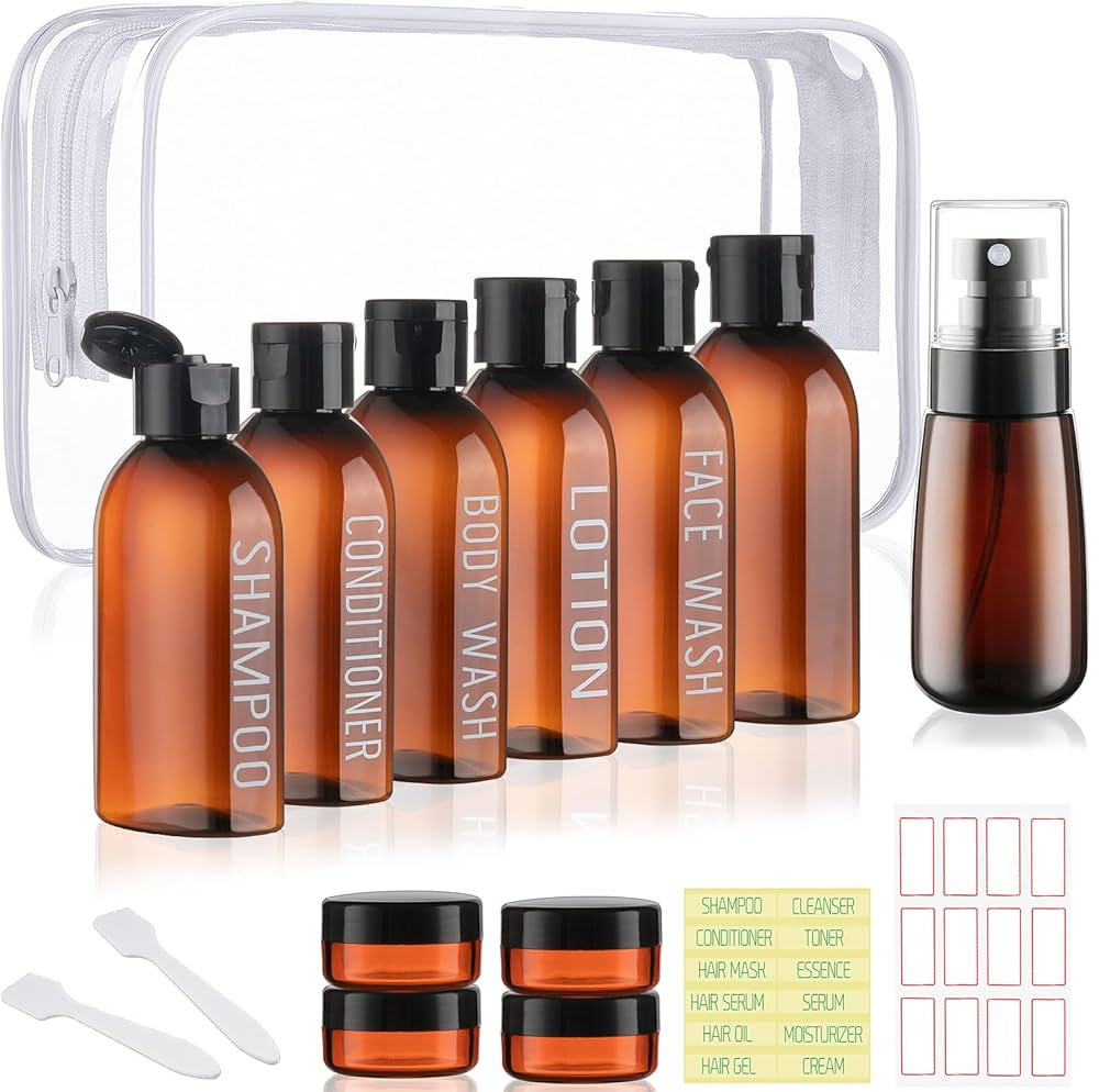 Travel Kit - 10 Pcs Travel Bottles for Toiletries, TSA Approved, Leak Proof Plastic Small Cream J... | Amazon (US)