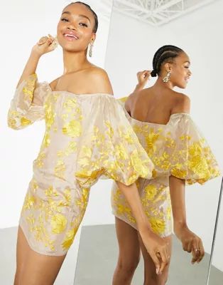 ASOS EDITION embroidered organza off-the-shoulder midi dress | ASOS (Global)