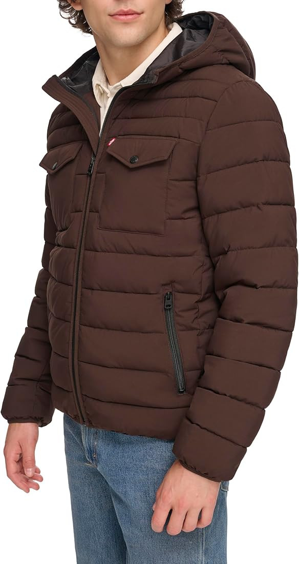 Levi's mens Water Resistant Performance Stretch Hooded Puffer Jacket | Amazon (US)