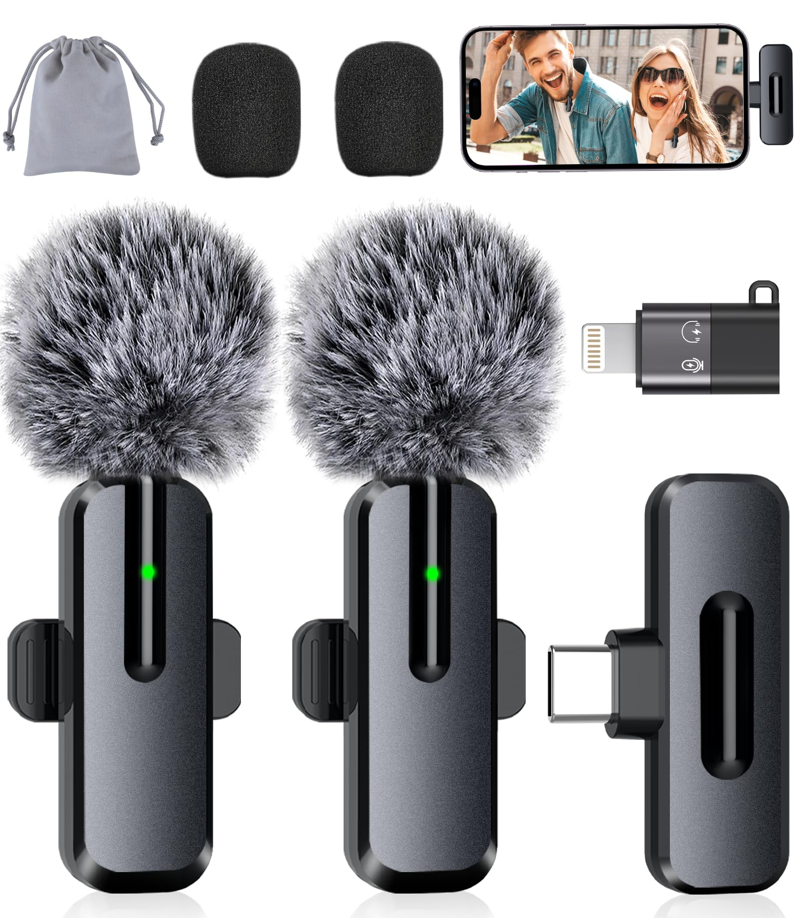 Wireless Mini Microphone for iPhone - 2 Pack Lavalier bluetooth Microphone for Video Recording, 2... | Amazon (US)