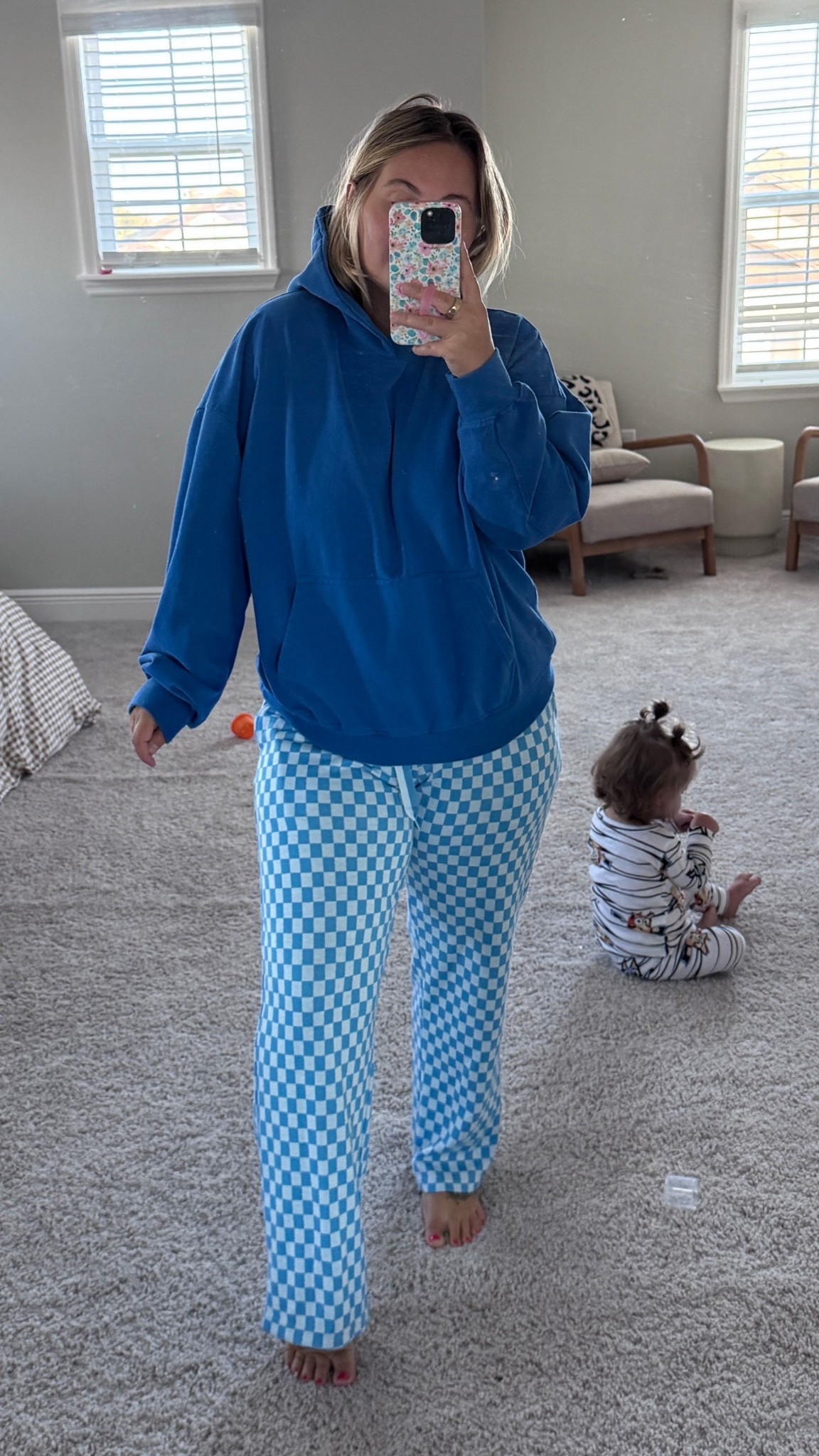 cozy morning outfit ✨ oversized blue hoodie from Marshall’s paired with blue + white checkered lounge pants from Buckle — the comfiest, soft everyday outfit for moms or anyone who loves relaxed style. perfect for lounging at home, running errands, or chasing a toddler around. comfy, affordable, and still cute enough to wear out. #ltkfashion #ltkloungewear #ltkstyle #ltkmomstyle #marshallshaul #bucklefinds #comfyclothes #checkeredpants #casualoutfit #momoutfit #ootd #ltkwinterstyle #ltkcozy 

#LTKFindsUnder100 #LTKStyleTip #LTKFindsUnder50