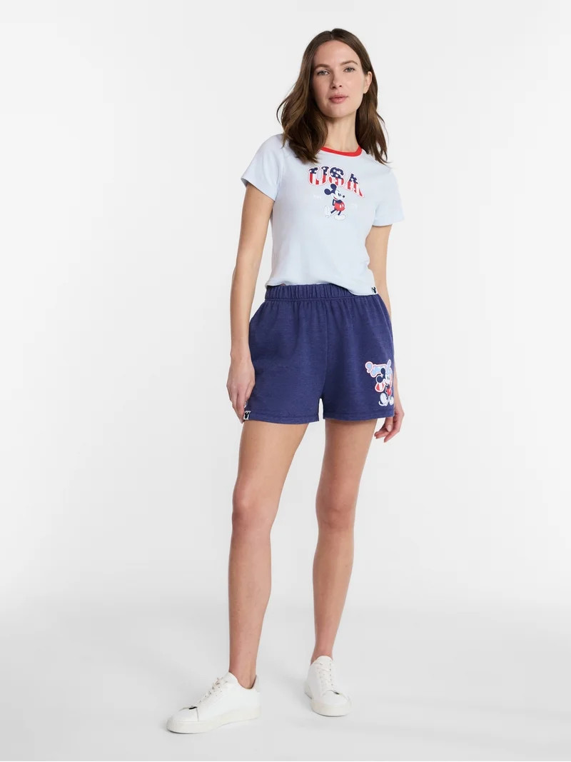 Disney Women's Mickey Americana Stars and Stripes Graphic Baby Tee with Short Sleeves, Sizes XXS-... | Walmart (US)