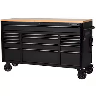 Heavy Duty 61 in. W x 23 in. D 15-Drawer Mobile Workbench with Solid Wood Top | The Home Depot