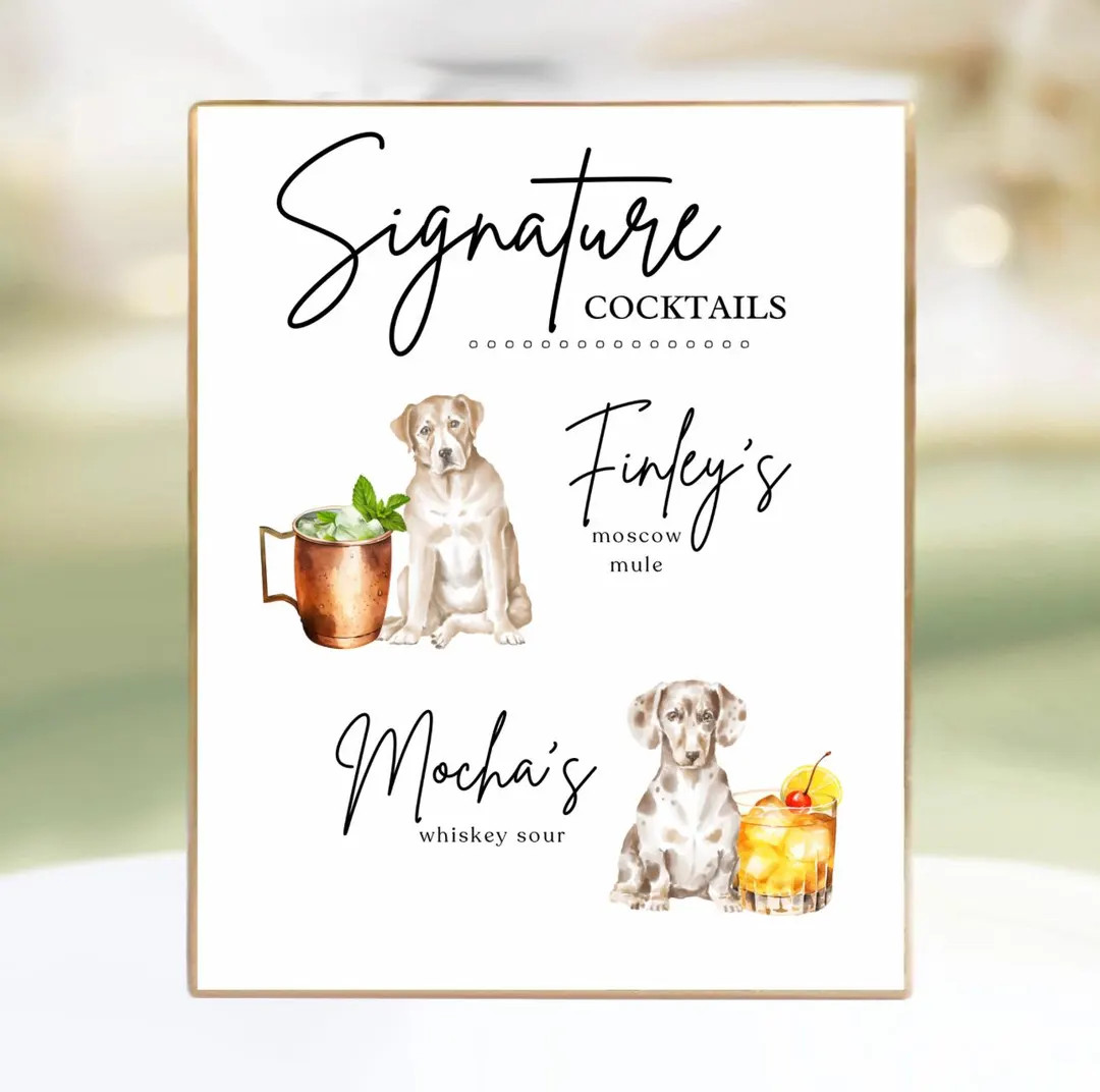 Wedding Drink Sign Dog Puppy Cocktails Alcohol Beverage Decor Instant Download Customizable Digit... | Etsy (US)