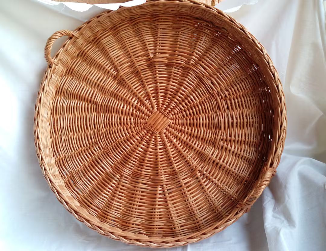 Big Round Wicker Tray Large Rustic Ottoman Tray Big Round Willow Tray Round Basket Tray Rustic Ro... | Etsy (US)