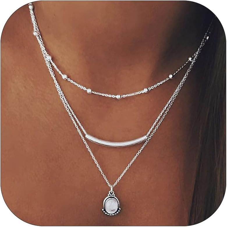 Layered Boho Necklaces for Women Trendy Gold Layered Necklaces Stack Bohemian Turquoise Beaded Ch... | Amazon (US)