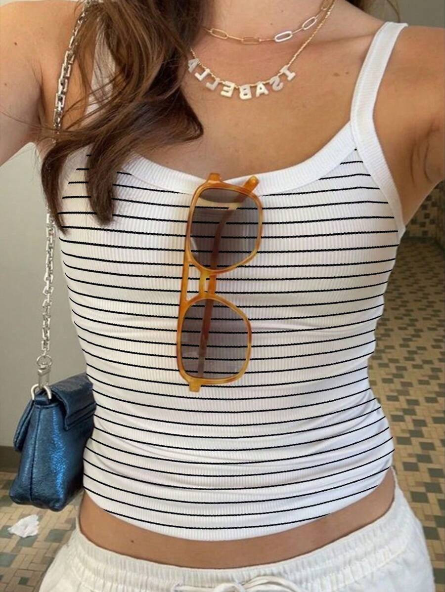 Cévolie Striped Print Casual Simple Summer Tank Top For Women Graphic Tees Women Tops | SHEIN