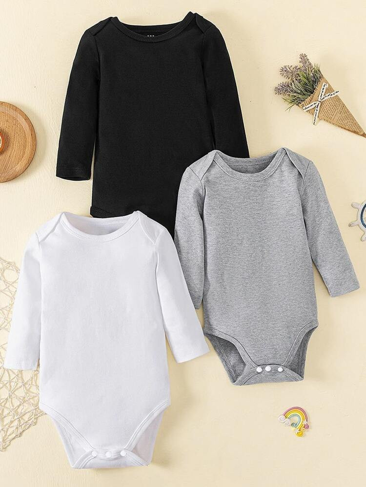 Baby 3pcs Solid Tee Bodysuit | SHEIN