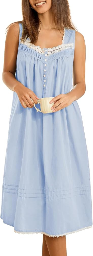 100% Cotton Nightgowns for Women Sleeveless Night Gown with Pockets,XS-5XL | Amazon (US)
