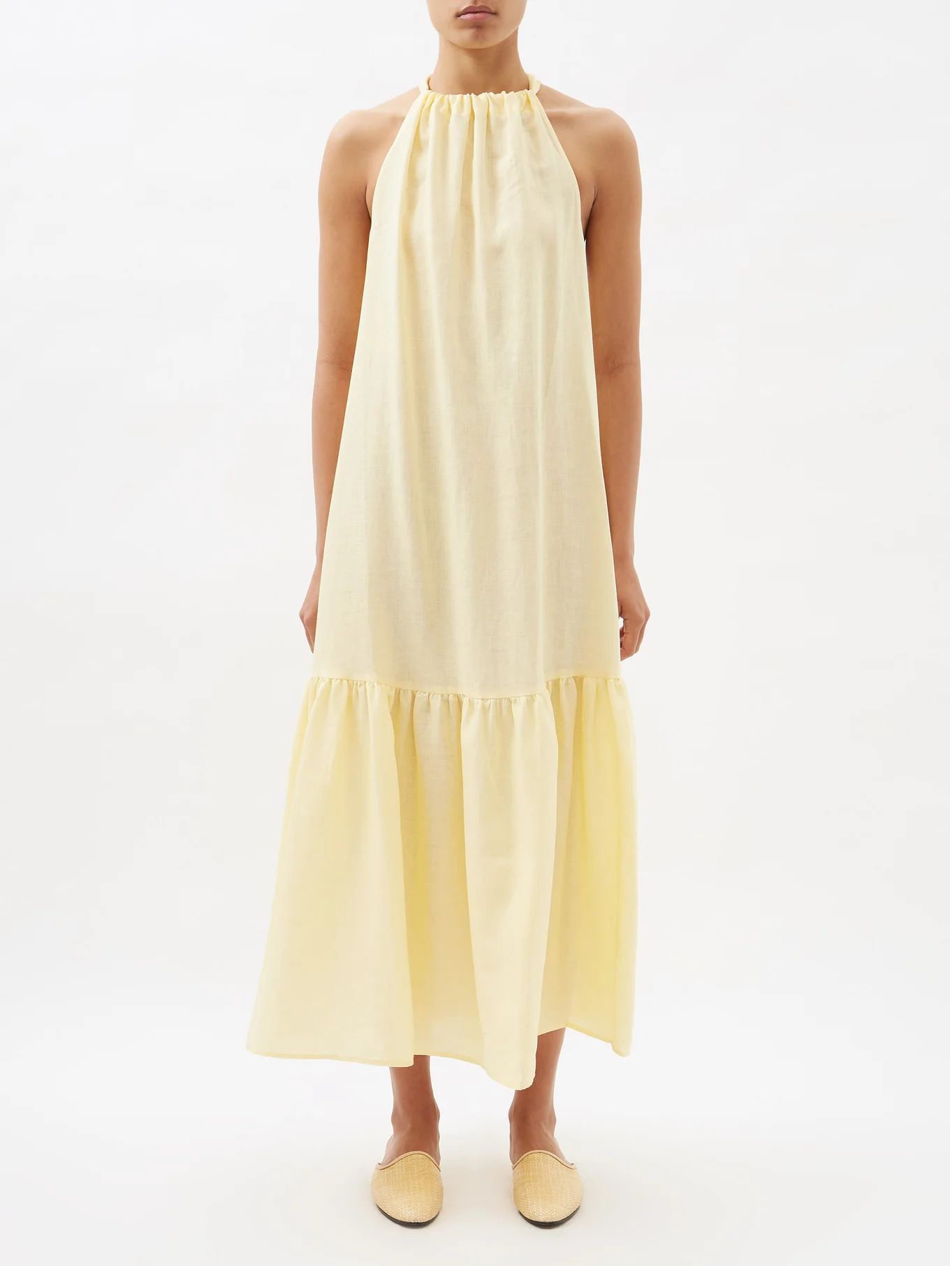 Ibiza fluted organic-linen voile maxi dress | Asceno | Matches (US)