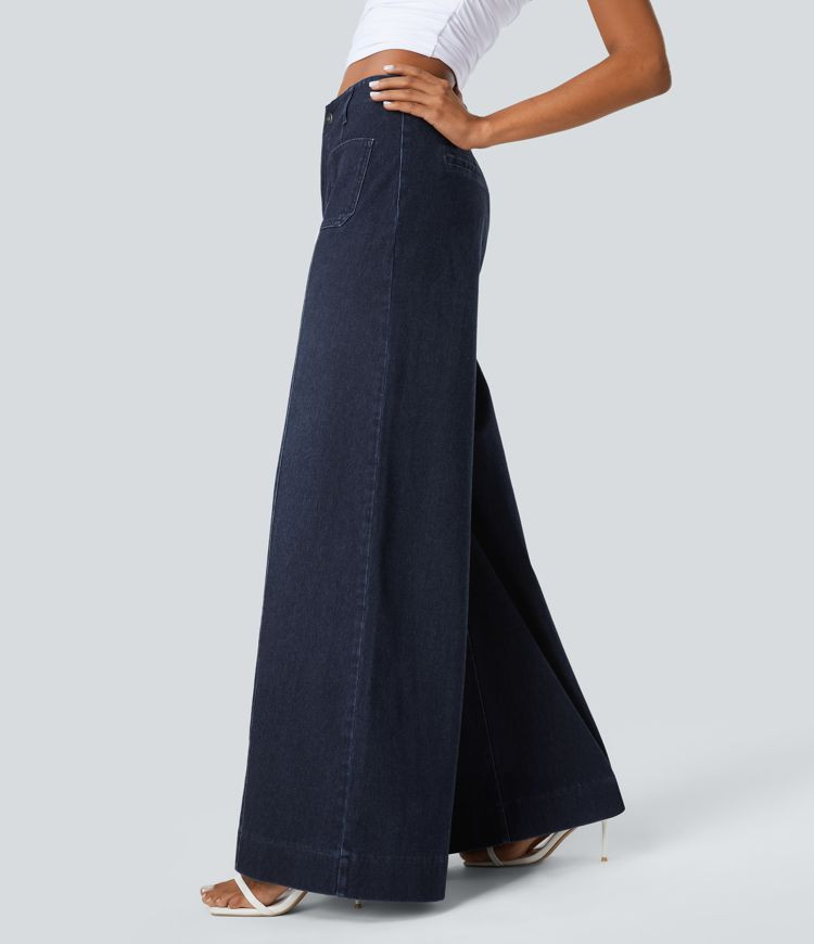 Women’s Halara Flex™ High Waisted Pockets Washed Casual Wide Leg Jeans - Halara | HALARA