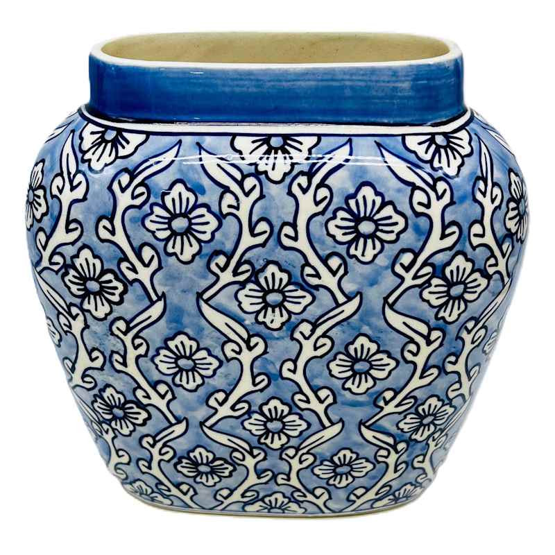 Light Blue Hand Painted Floral Ceramic Vase, 10.25'' | At Home