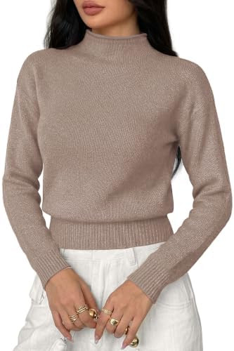 BTFBM Women’s Long Sleeve Sweaters Mock Neck Tops | Lightweight Knit Pullover Sweater,Basic Cla... | Amazon (US)