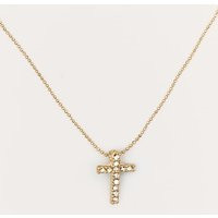 Gold Simple Dainty Diamante Cross Necklace | PrettyLittleThing US