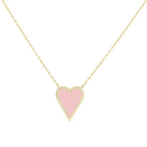 JINGDR Pink Heart Necklace for Women Trendy Preppy Jewelry Gold Plated Pink Love Heart Pendant, Heart Paperclip Chain Necklace Cute Heart Necklaces for Women Dainty Jewelry (Pink) | Amazon (US)
