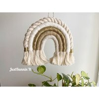 Golden Neutral Macrame Rainbow, Boho Nursery Decor Neutral, Yarn Rainbow Gold Wall Art, Gender Nursery, Natural Art | Etsy (US)