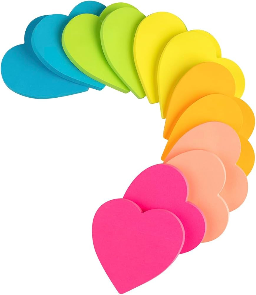 (12 Pads) Heart Sticky Notes 3x3 Inches, Valentines Gifts，Cute Bright Colors Self-Stick Pads, E... | Amazon (US)
