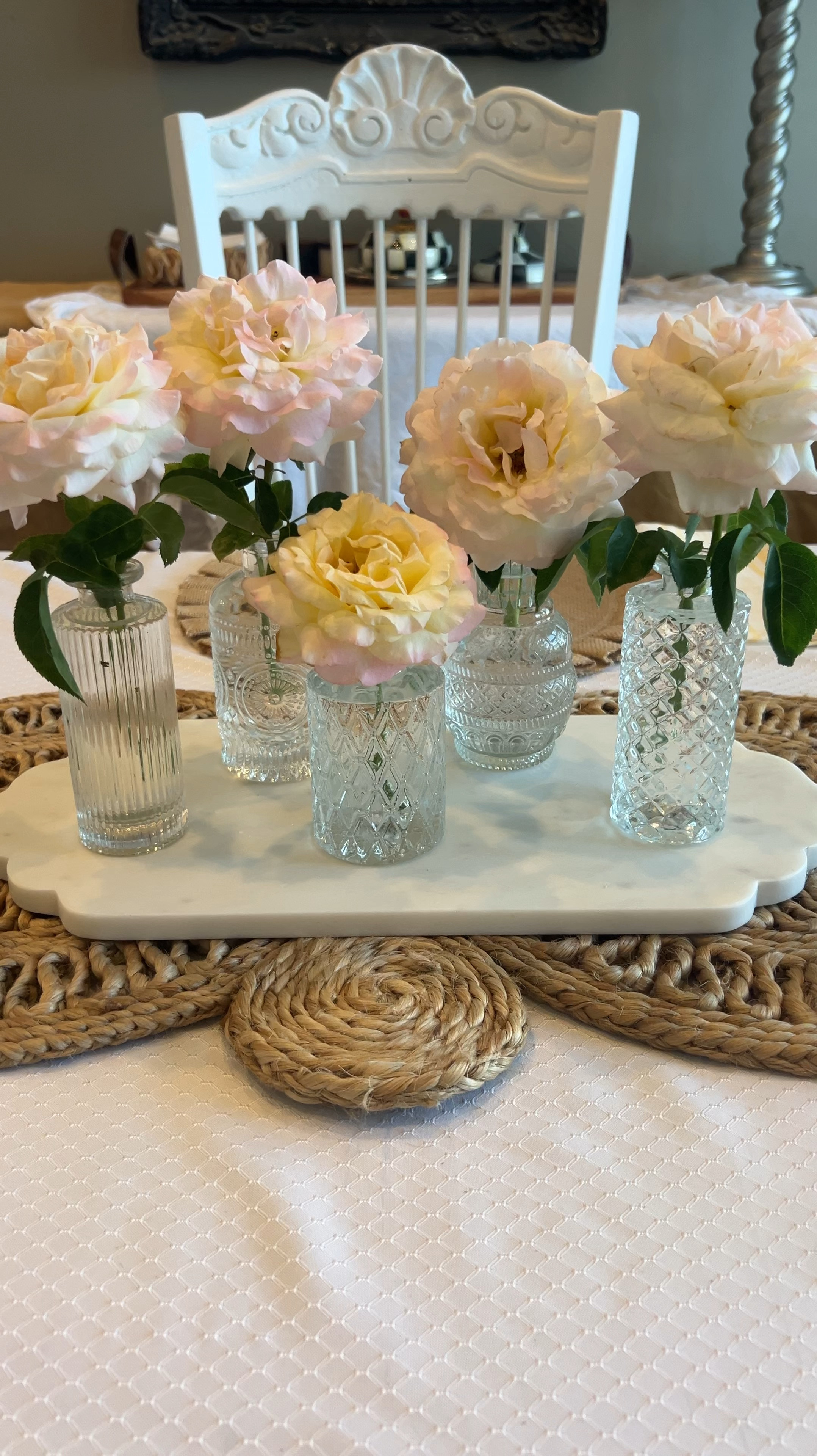 Home🌸🍋

A little dining room home inspo

I adore these cute assortment  of vace s perfect for  centerpieces, gifts etc

Marble serving board  Anthropology 
Great to serve cheese on and cute as a centerpiece 

Beaded water goblets Amazon find 

Burlap place mats w/ruffle

Pearl handle silverware 

Cane wrap on glassware
And carafe

#LTKHome #LTKVideo #LTKFindsUnder50