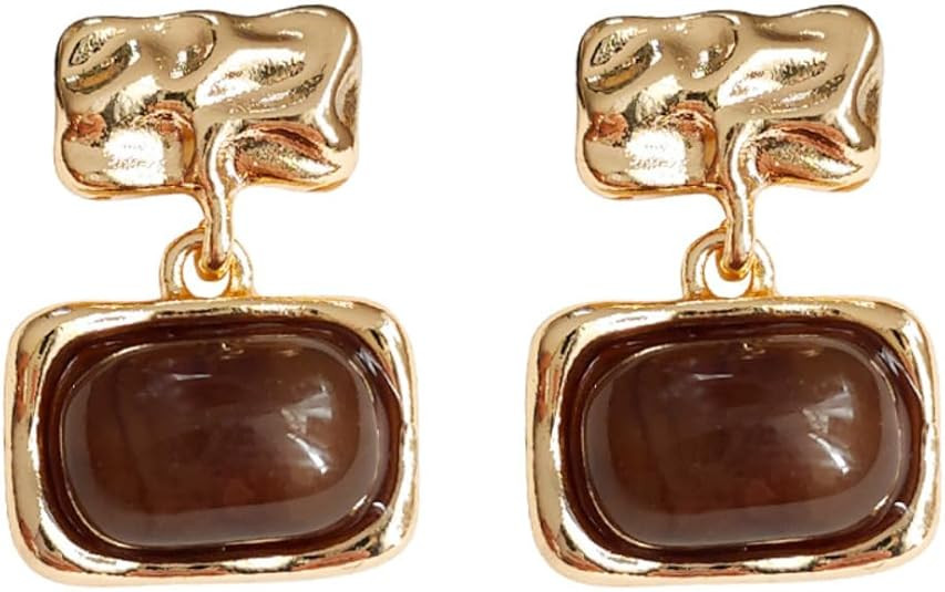1 Pair Winter Brown Geometric Plated 14K Earrings Retro Gold Texture Earrings Women | Amazon (US)