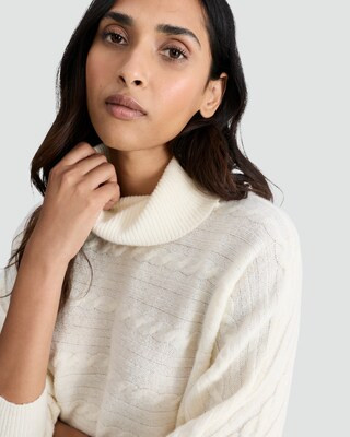 F&F Cable Knit Roll Neck Batwing Jumper with Wool in Cream | Tesco F&F