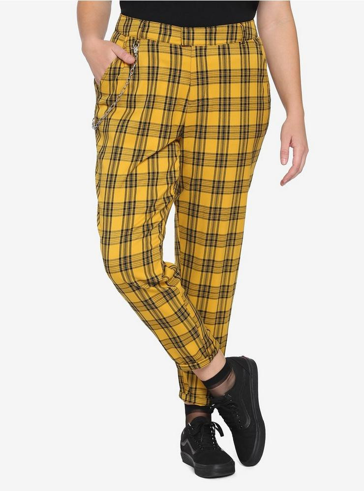 Yellow Plaid Pants With Detachable Chain Plus Size | Hot Topic