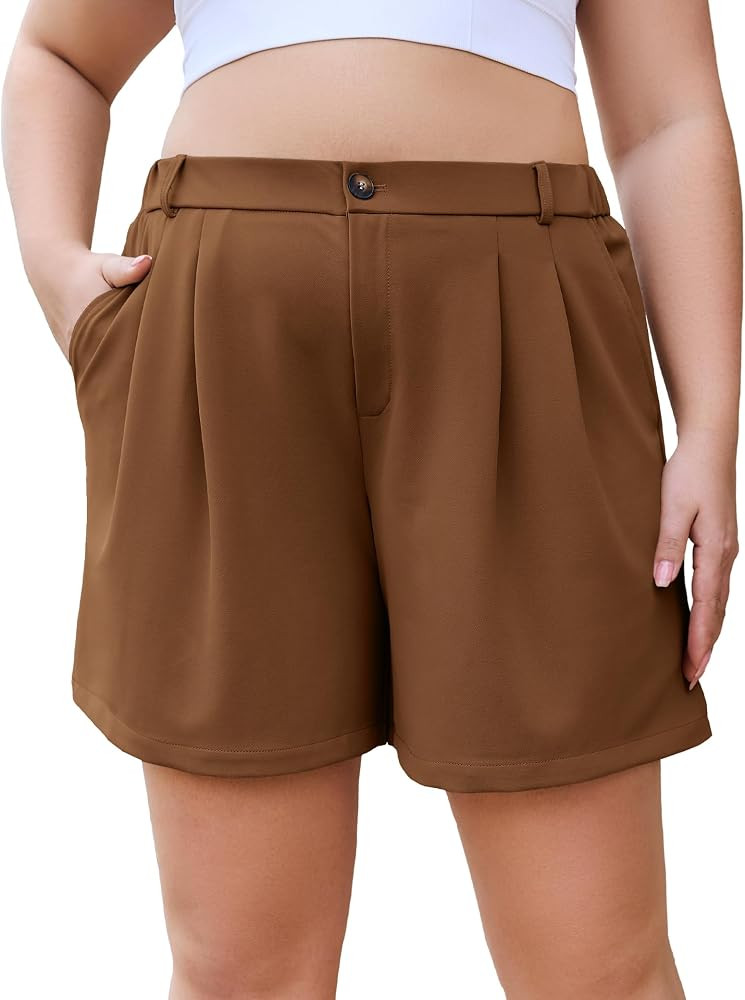 COOTRY Plus Size Women Dressy Casual Shorts High Waisted Dress Shorts Tailored Wide Leg Work Shor... | Amazon (US)